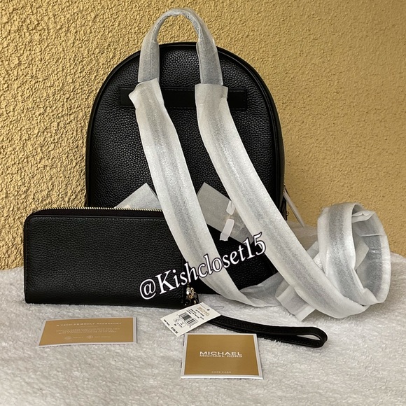 NWT Michael Kors Medium Backpack & Large Phone Wallet Black Set - Picture 4 of 15